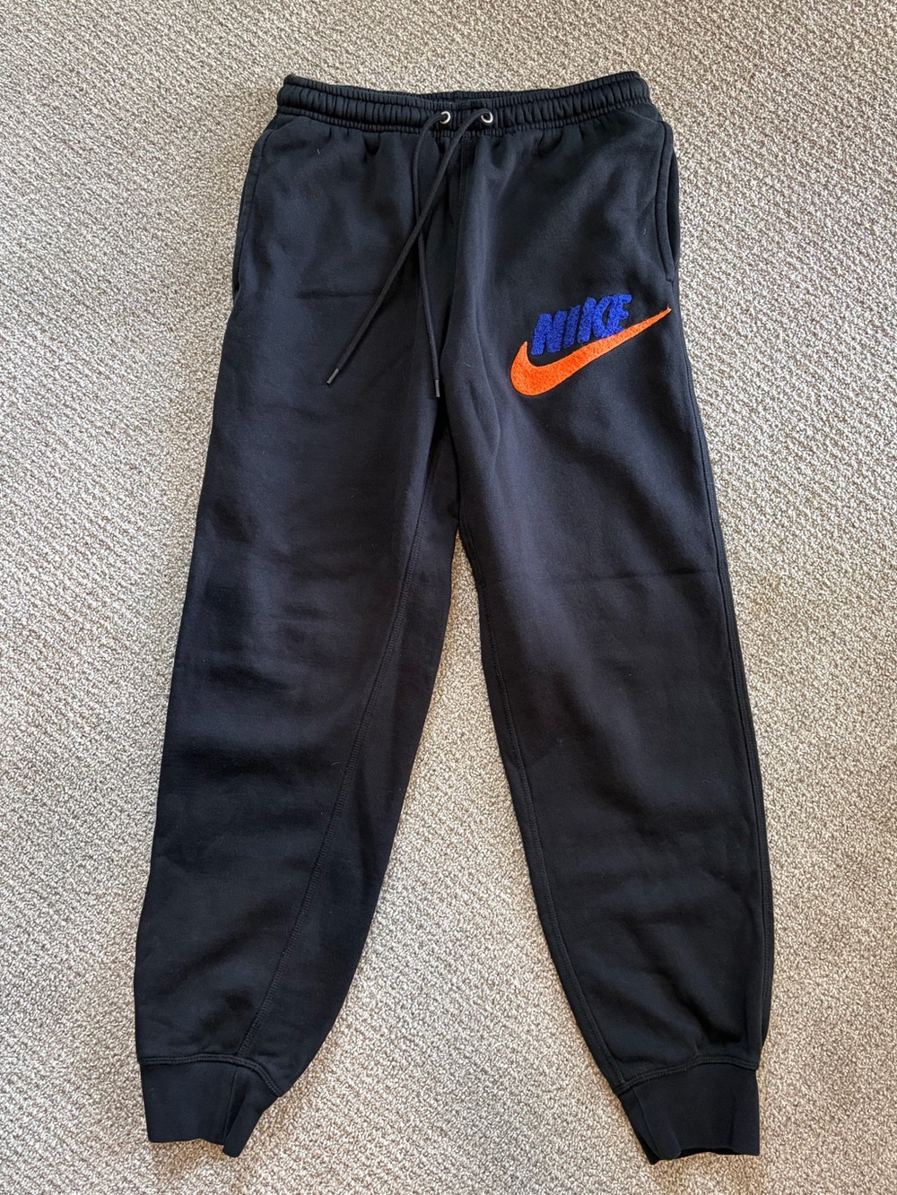 Nike Mens Black Jogger Sweatpants with Blue and Orange Logo